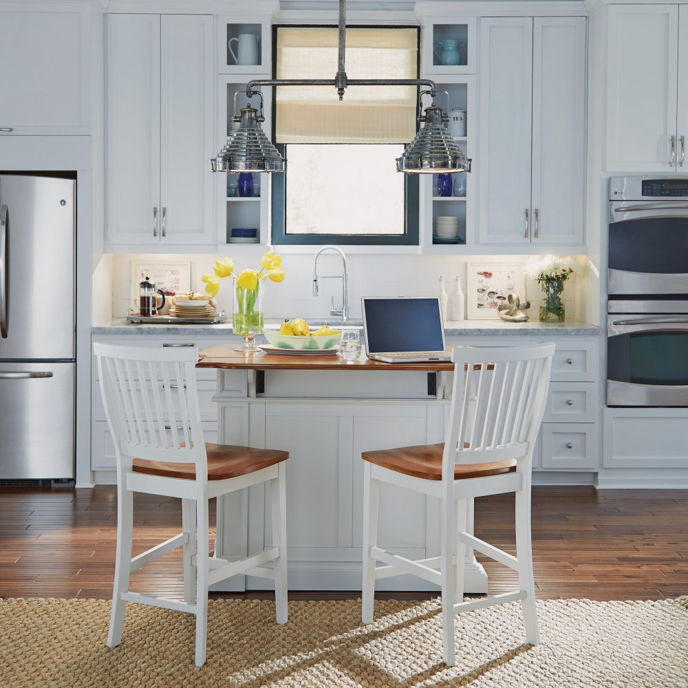Americana Kitchen Island and Stools White and Distressed Oak Home Styles